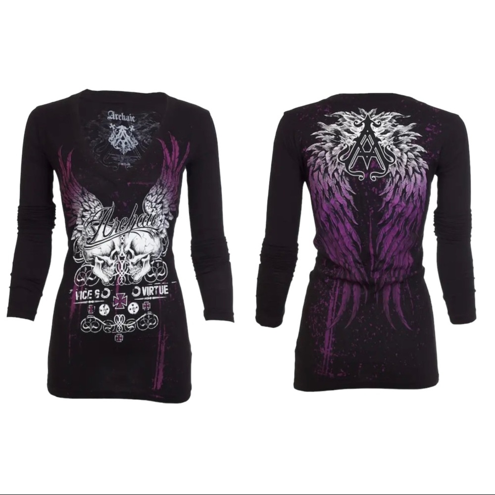 Archaic by Affliction NWT Women's T-shirt Big Score Biker Tattoo